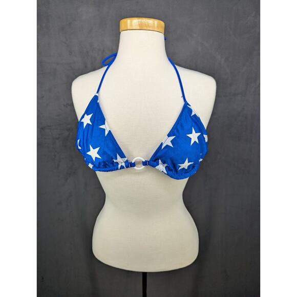 Vintage Blue White Stars Print Bikini Top Large - Picture 1 of 4